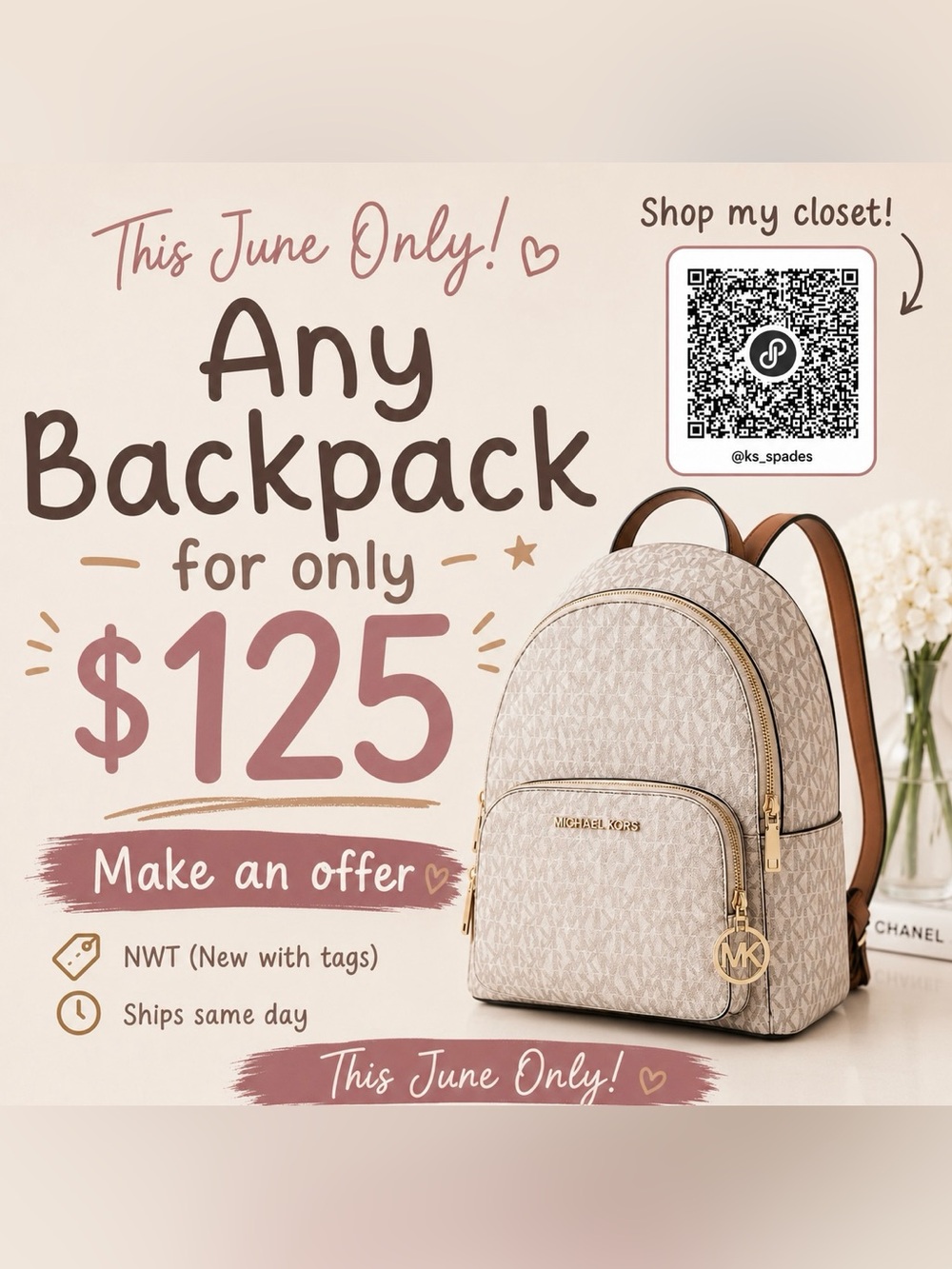 🔥 SPECIAL DEAL! ANY BACKPACK IN MY CLOSET ONLY $125 🔥  MICHAEL KORS NWT